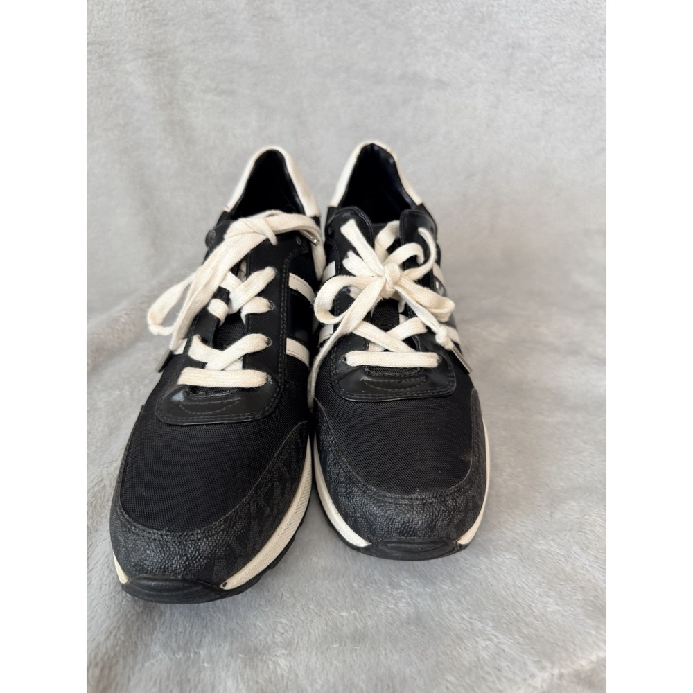 MICHAEL KORS MABEL TRAINER LACE UP SNEAKERS SZ 8 Heels Black White - Picture 2 of 7